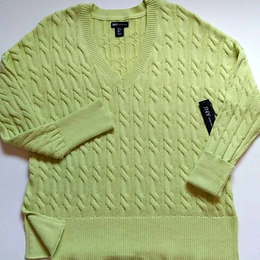 Jones Jyn Sweater Top Chunky Cable  Lime Green Size Medium